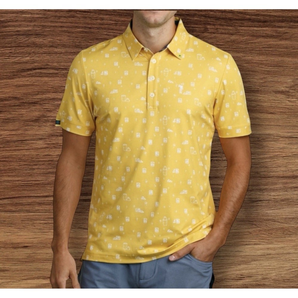 William Murray Golf Polo Shirt Cocktail Glasses Men's Size Medium‎ Yellow